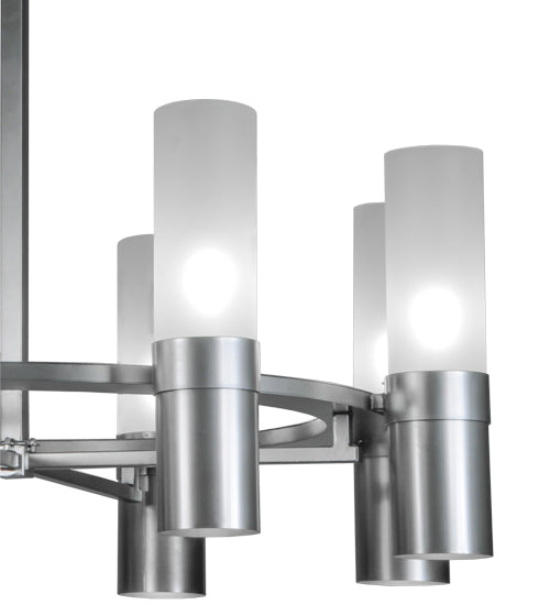 Meyda Lighting Farmington 62" 8-Light Nickel Chandelier With White Frosted Cylindres Shade Glass