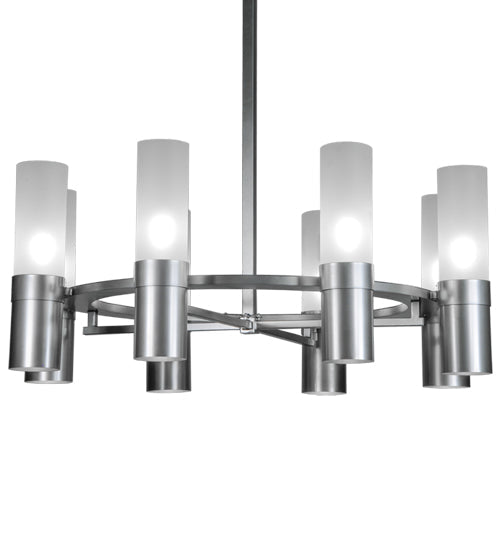 Meyda Lighting Farmington 62" 8-Light Nickel Chandelier With White Frosted Cylindres Shade Glass