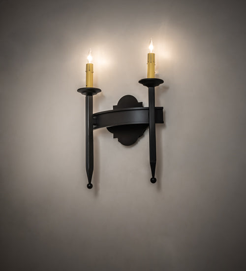 Meyda Lighting Fascia 12" 2-Light Blackwash Wall Sconce With Ivory Faux Candlelight