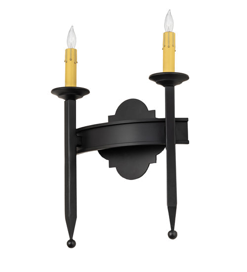Meyda Lighting Fascia 12" 2-Light Blackwash Wall Sconce With Ivory Faux Candlelight