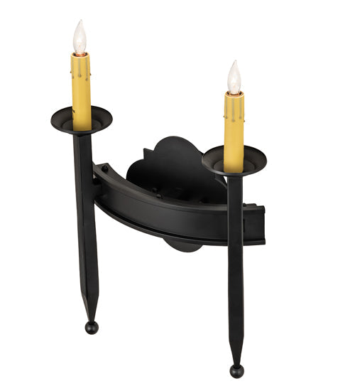 Meyda Lighting Fascia 12" 2-Light Blackwash Wall Sconce With Ivory Faux Candlelight