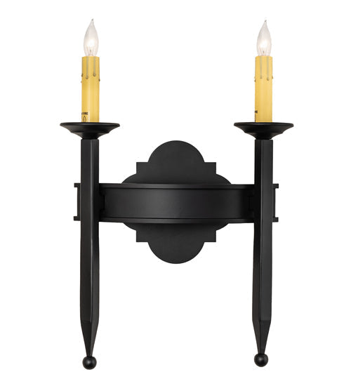 Meyda Lighting Fascia 12" 2-Light Blackwash Wall Sconce With Ivory Faux Candlelight