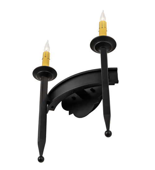Meyda Lighting Fascia 12" 2-Light Blackwash Wall Sconce With Ivory Faux Candlelight