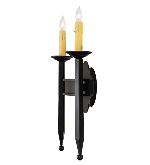 Meyda Lighting Fascia 12" 2-Light Blackwash Wall Sconce With Ivory Faux Candlelight
