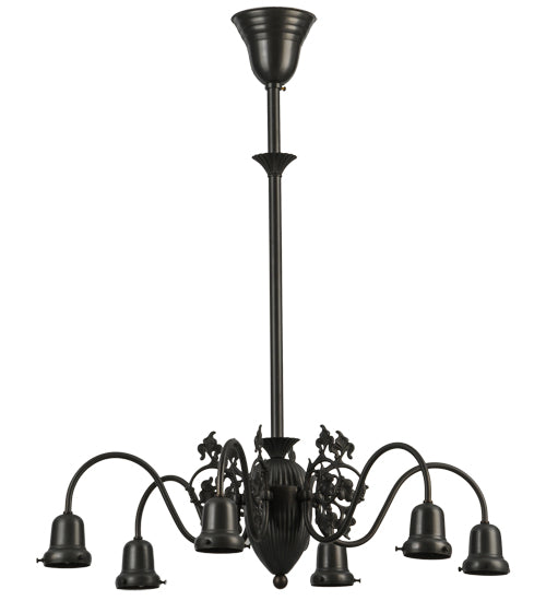 Meyda Lighting Favrile 28" 6-Light Craftsman Brown Early Electric Chandelier With Gold Iridescent Shade Glass