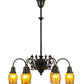 Meyda Lighting Favrile 28" 6-Light Craftsman Brown Early Electric Chandelier With Gold Iridescent Shade Glass