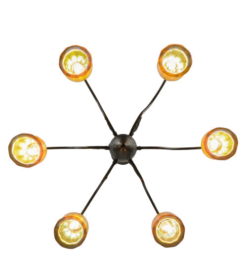 Meyda Lighting Favrile 28" 6-Light Craftsman Brown Early Electric Chandelier With Gold Iridescent Shade Glass