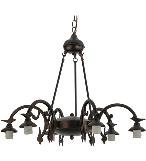 Meyda Lighting Favrile 28" 6-Light Mahogany Bronze Chandelier With Multi-Colored Shade Glass