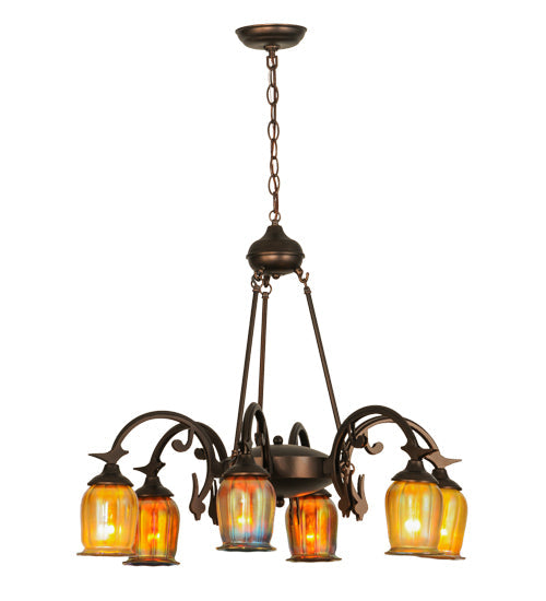Meyda Lighting Favrile 28" 6-Light Mahogany Bronze Chandelier With Multi-Colored Shade Glass