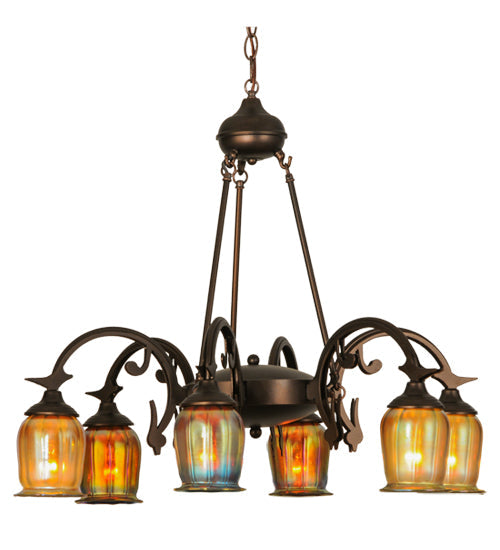Meyda Lighting Favrile 28" 6-Light Mahogany Bronze Chandelier With Multi-Colored Shade Glass