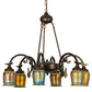 Meyda Lighting Favrile 28" 6-Light Mahogany Bronze Chandelier With Multi-Colored Shade Glass