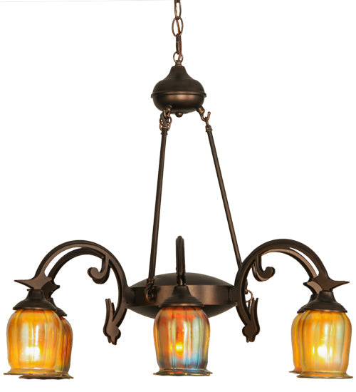 Meyda Lighting Favrile 28" 6-Light Mahogany Bronze Chandelier With Multi-Colored Shade Glass