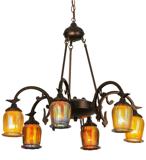 Meyda Lighting Favrile 28" 6-Light Mahogany Bronze Chandelier With Multi-Colored Shade Glass