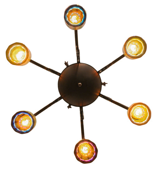 Meyda Lighting Favrile 28" 6-Light Mahogany Bronze Chandelier With Multi-Colored Shade Glass