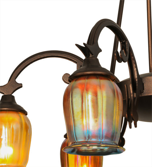 Meyda Lighting Favrile 28" 6-Light Mahogany Bronze Chandelier With Multi-Colored Shade Glass