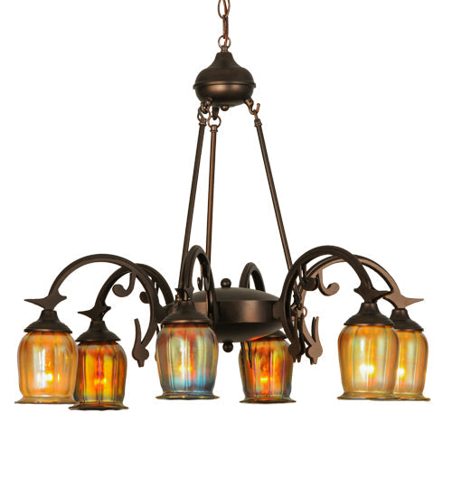 Meyda Lighting Favrile 28" 6-Light Mahogany Bronze Chandelier With Multi-Colored Shade Glass