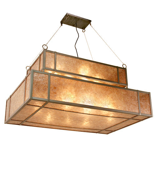 Meyda Lighting Fellowship 48" 12-Light Black Hills Gold Oblong Pendant Light With Silver Mica Shade Glass