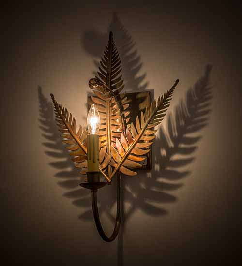 Meyda Lighting Fern 12" Verdigris & Copper Wall Sconce With Ivory Faux Candlelight