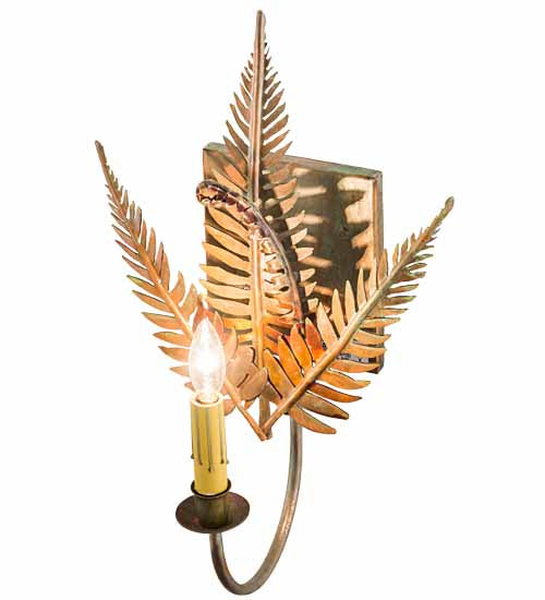 Meyda Lighting Fern 12" Verdigris & Copper Wall Sconce With Ivory Faux Candlelight