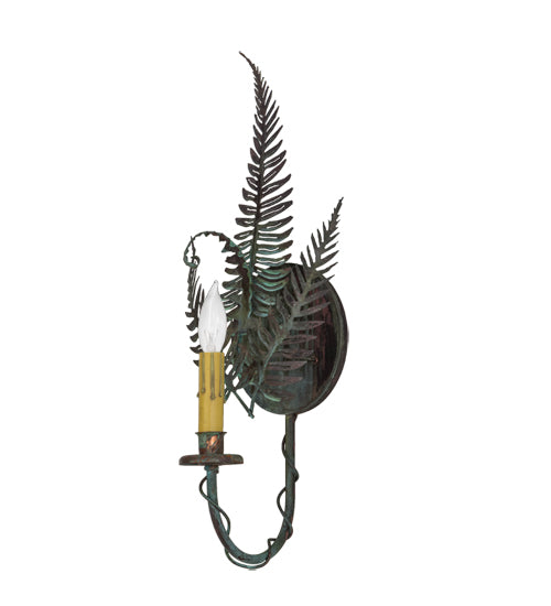 Meyda Lighting Fern 8" Raw Copper & Verdigris Wall Sconce With Amber Faux Candlelight