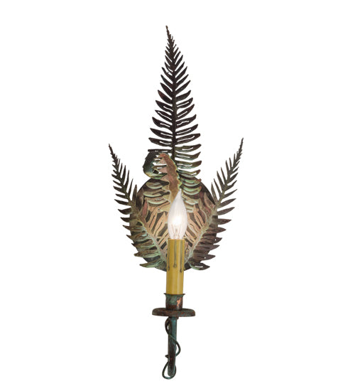 Meyda Lighting Fern 8" Raw Copper & Verdigris Wall Sconce With Amber Faux Candlelight