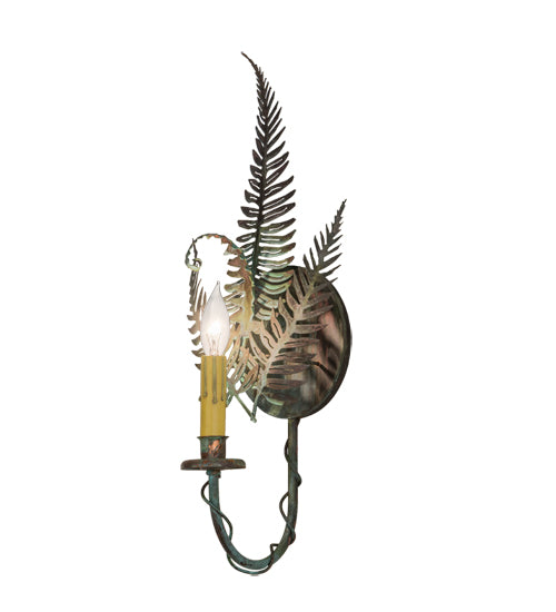 Meyda Lighting Fern 8" Raw Copper & Verdigris Wall Sconce With Amber Faux Candlelight