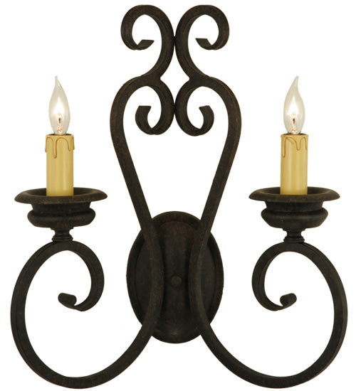 Meyda Lighting Fernando 17" 2-Light Coffee Bean Wall Sconce With Ivory Faux Candlelight