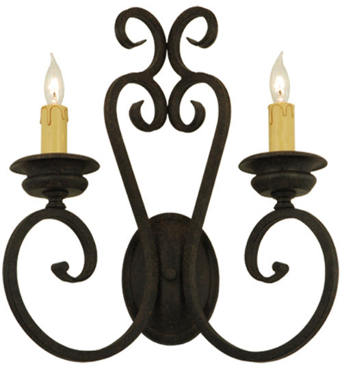 Meyda Lighting Fernando 17" 2-Light Coffee Bean Wall Sconce With Ivory Faux Candlelight