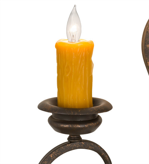 Meyda Lighting Fernando 17" 2-Light Gilded Tobacco Wall Sconce With Amber Faux Candlelight
