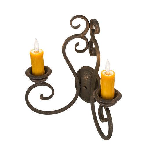 Meyda Lighting Fernando 17" 2-Light Gilded Tobacco Wall Sconce With Amber Faux Candlelight