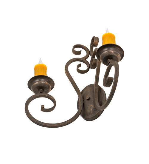 Meyda Lighting Fernando 17" 2-Light Gilded Tobacco Wall Sconce With Amber Faux Candlelight