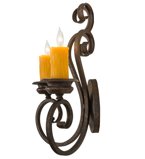 Meyda Lighting Fernando 17" 2-Light Gilded Tobacco Wall Sconce With Amber Faux Candlelight
