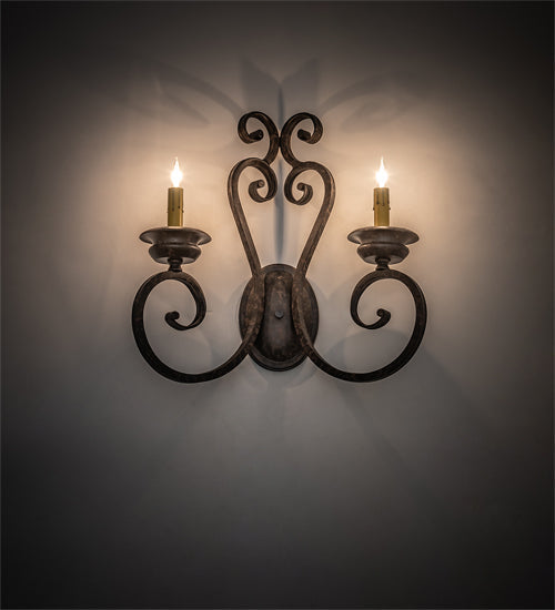 Meyda Lighting Fernando 211058 17" 2-Light Coffee Bean Wall Sconce With Ivory Faux Candlelight