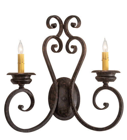 Meyda Lighting Fernando 211058 17" 2-Light Coffee Bean Wall Sconce With Ivory Faux Candlelight