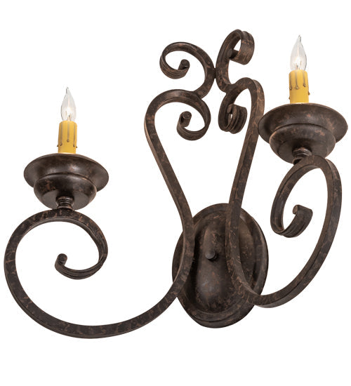 Meyda Lighting Fernando 211058 17" 2-Light Coffee Bean Wall Sconce With Ivory Faux Candlelight