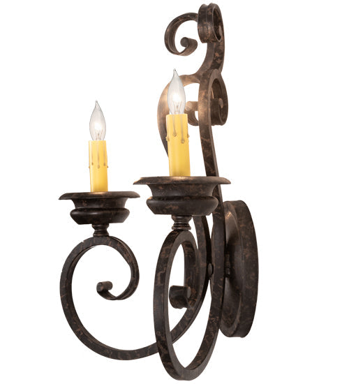 Meyda Lighting Fernando 211058 17" 2-Light Coffee Bean Wall Sconce With Ivory Faux Candlelight