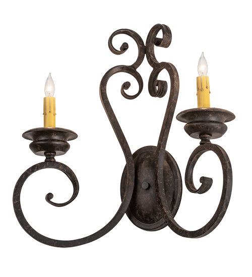Meyda Lighting Fernando 211058 17" 2-Light Coffee Bean Wall Sconce With Ivory Faux Candlelight