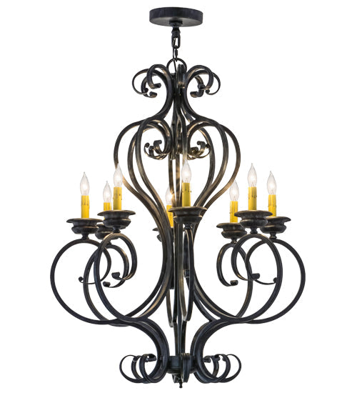 Meyda Lighting Fernando 28" 8-Light Antique Iron Gate Chandelier With Amber Faux Candlelight