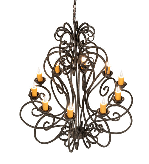 Meyda Lighting Fernando 42" 10-Light Golden Bronze Chandelier With Amber Faux Candlelight
