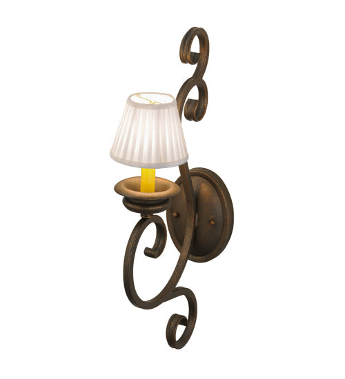 Meyda Lighting Fernando 5" Gilded Tobacco Wall Sconce With White Pleated Textrene Shade
