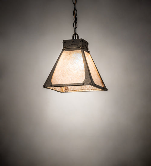 Meyda Lighting Ferro 14" Petzite Pendant Light With Silver Mica Shade Glass