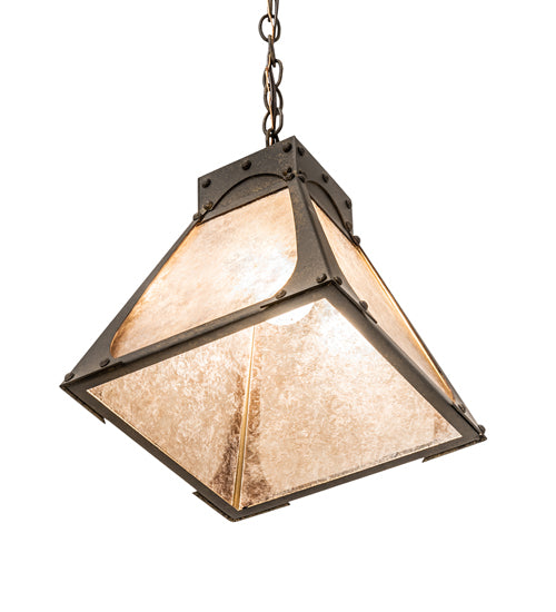 Meyda Lighting Ferro 14" Petzite Pendant Light With Silver Mica Shade Glass