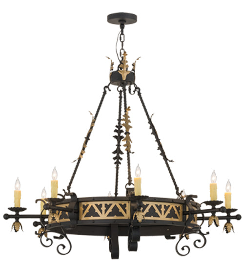 Meyda Lighting Filomena 48" 8-Light Blackwash and Gold Accents Chandelier With Ivory Faux Candlelight