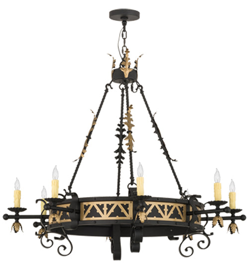 Meyda Lighting Filomena 48" 8-Light Blackwash and Gold Accents Chandelier With Ivory Faux Candlelight