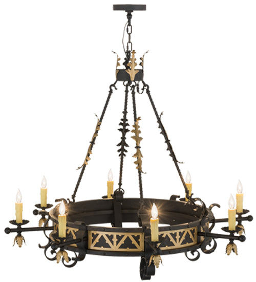 Meyda Lighting Filomena 48" 8-Light Blackwash and Gold Accents Chandelier With Ivory Faux Candlelight