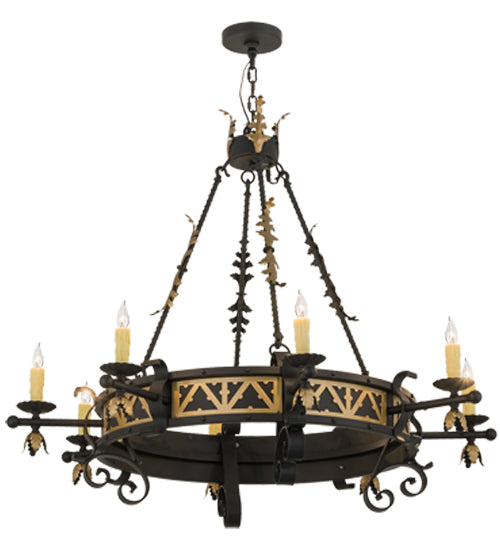 Meyda Lighting Filomena 48" 8-Light Blackwash and Gold Accents Chandelier With Ivory Faux Candlelight