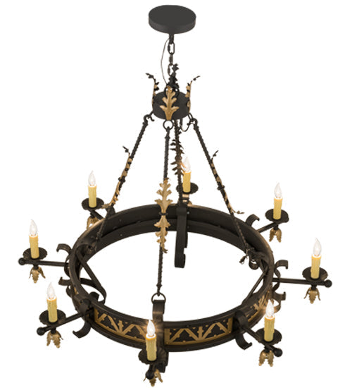 Meyda Lighting Filomena 48" 8-Light Blackwash and Gold Accents Chandelier With Ivory Faux Candlelight