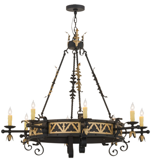 Meyda Lighting Filomena 48" 8-Light Blackwash and Gold Accents Chandelier With Ivory Faux Candlelight