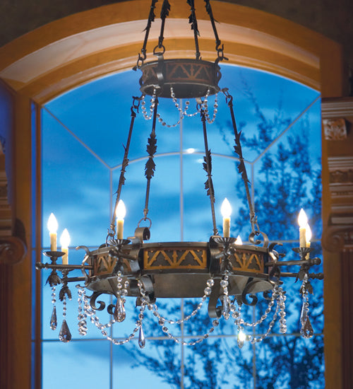 Meyda Lighting Filomena 48" 8-Light Gilded Tobacco & Gold Accents Chandelier With Ivory Faux Candlelight
