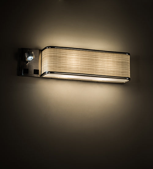 Meyda Lighting Finley 24" 3-Light Nickel Wall Sconce With Beige Textrene & White Statuario Idalight Shade